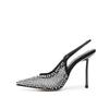 Fashion New Water Diamond Mesh Pointed Hollow Transparent Sandals 2024 Summer Women's French Spicy Girls High Heel Nude Shoes Size 43