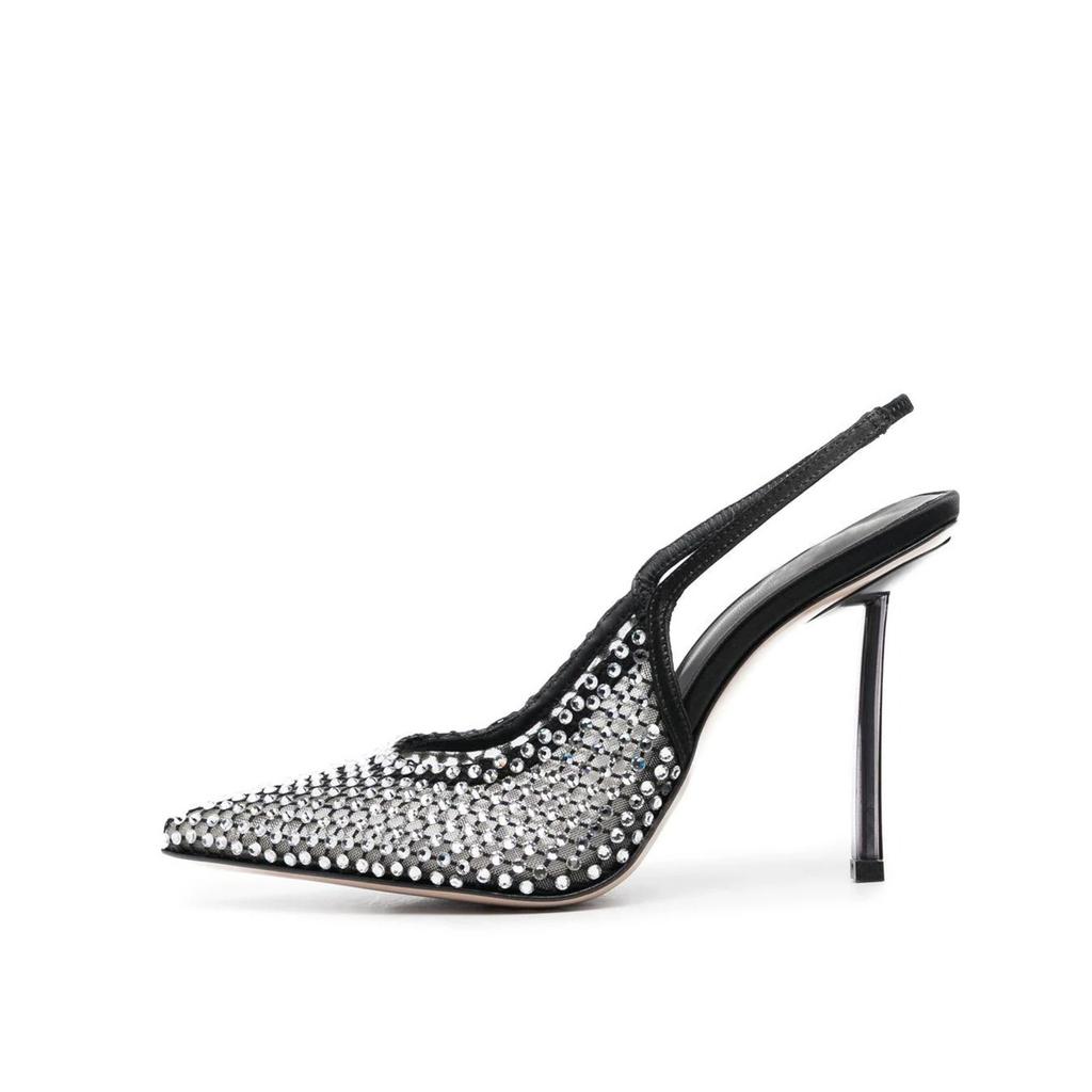 Fashion New Water Diamond Mesh Pointed Hollow Transparent Sandals 2024 Summer Women's French Spicy Girls High Heel Nude Shoes Size 43