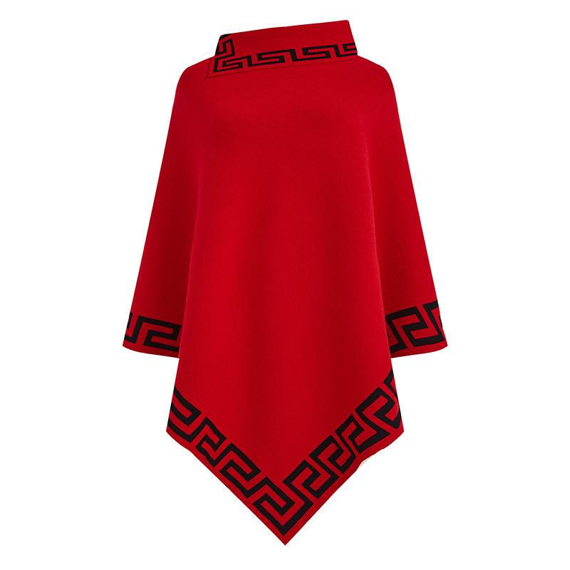 Spring and Autumn New High Neck Pullover Women's Loose Simple Thickened Fashion Large Cloak Shawl Knitted Jacket