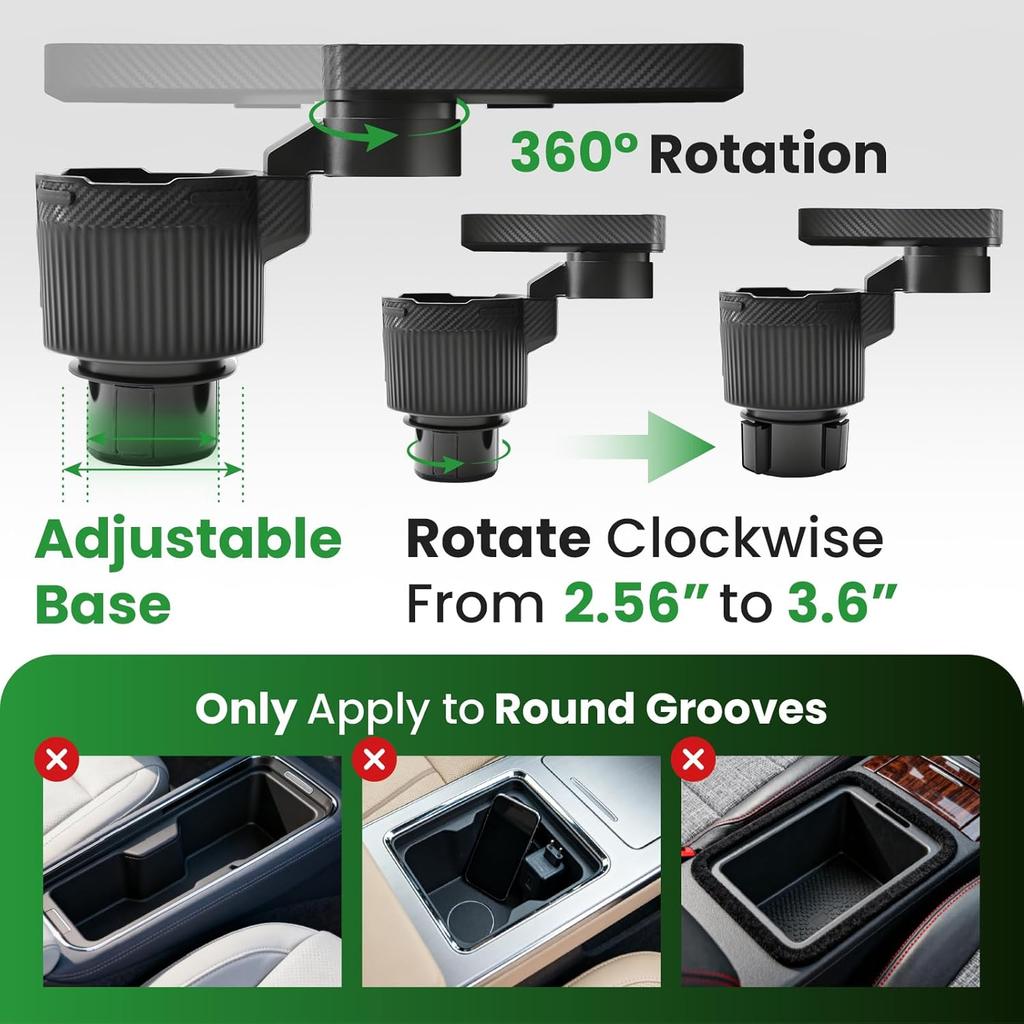 Car Cup Holder Tray, Extra Large Car Cup Holder Expander With 360° Rotation Fit Most Big Cup Detachable 3 In 1 Car Trays For Eating, Phone & Snack