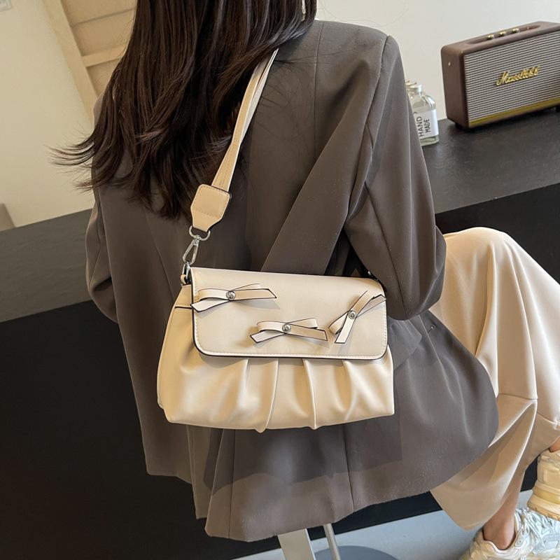 Small Fresh Bow Women'S Bag Fashionable Small Square Bag Textured Pu Shoulder Bag Versatile Messenger Bag