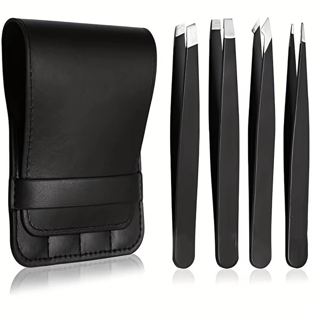 

4Pcs/Set Slanted Tip Eyebrow Tweezers Set Ingrown Hair Removal Facial Hair Removal чёрный