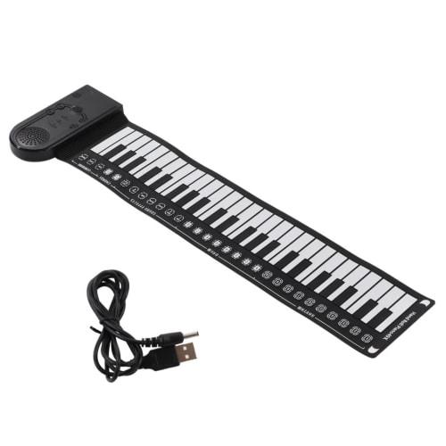 Portable Roll-Up Electronic Piano, 49 Keys, Battery-Powered, Foldable Electronic Soft Keyboard, ABS Plastic, for Beginners, Black