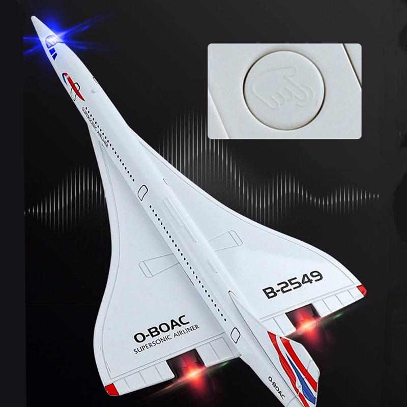1/168 Alloy Concorde Supersonic Medium Range Airplane Model Metal Civil Passenger Transport Aircraft Model Sound Light Kids Gift