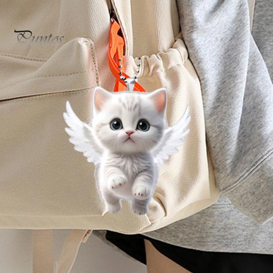 Angel Cat Pendant Rearview Mirror Ornament Car Decoration Cute White Kitten Pendant with Lanyard Whimsical Charm