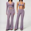 Women Yoga Set 2PCS Sportswear Workout Clothes Athletic Wear Gym Outfits Legging Fitness Bra Crop Top Long Sleeve Sports Suits