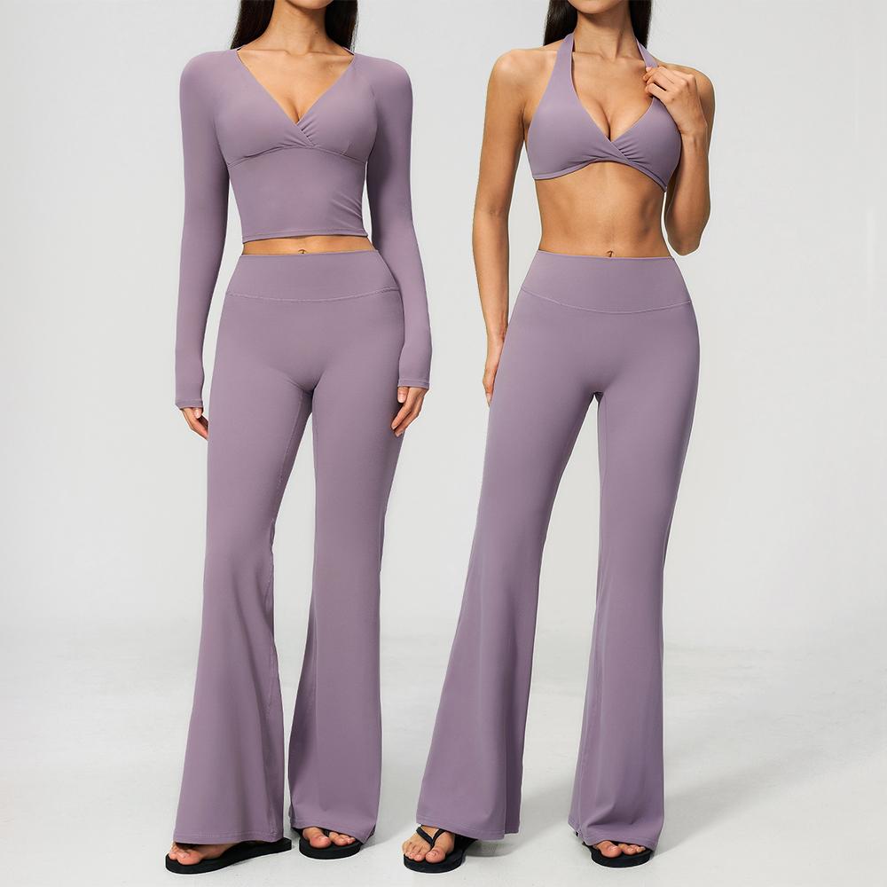 Women Yoga Set 2PCS Sportswear Workout Clothes Athletic Wear Gym Outfits Legging Fitness Bra Crop Top Long Sleeve Sports Suits