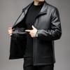 Herren Plus Samt Herausnehmbares Innenfutter Einzelne Lederjacke Mittleren Alters Jacke Modische Winter Reverslederjacke
