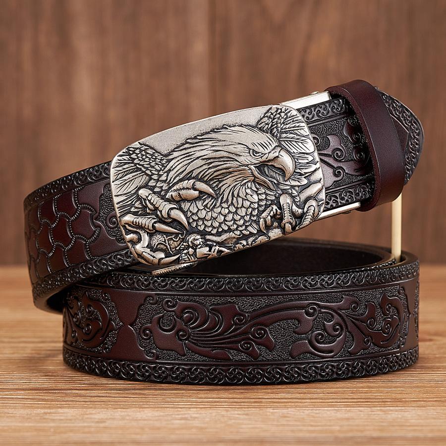 3.5CM Eagle Automatic Buckle Belt Emboss Cowskin Belt Quality Men Wasitbad Strap Genuine Leather Gift Business Belt for Jeans
