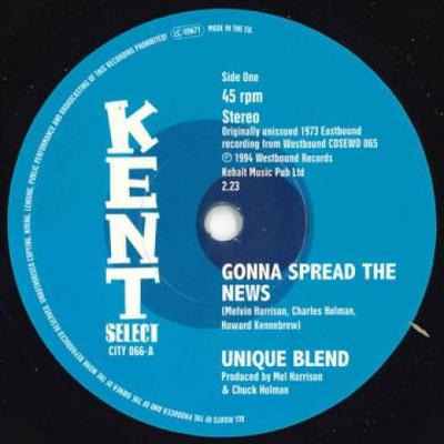 Płyta 7-calowa UNIQUE BLEND / AC TILMON & THE DETR - Gonna Spread The News / That's All CITY066 Kent 2019 UK Soul/Funk