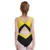 Girls Sparkly Rhinestones Leotard Gymnastics Costume Color Block Sheer Mesh Patchwork Sleeveless Bodysuit