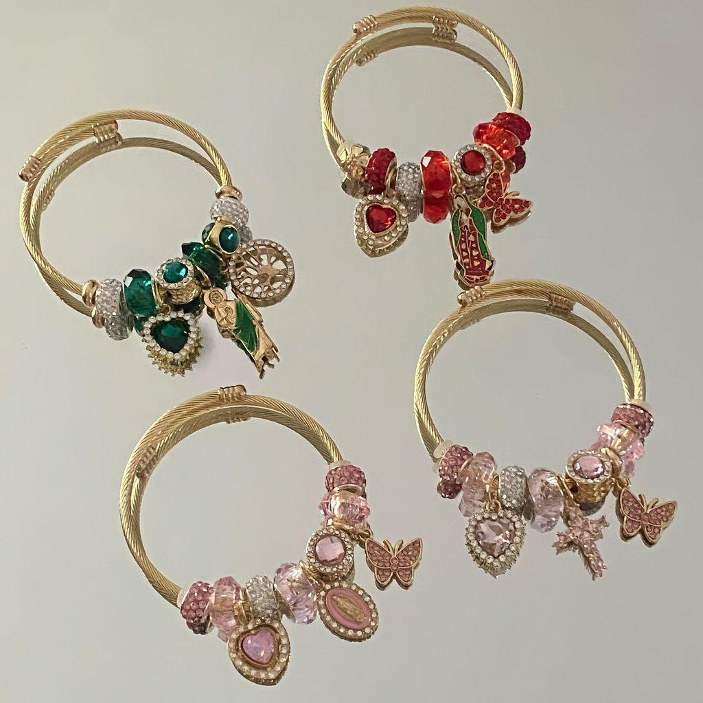 Braccialetti in Acciaio Religiosi con Croce e Motivi Floreali Gioielli da Donna per Regalo