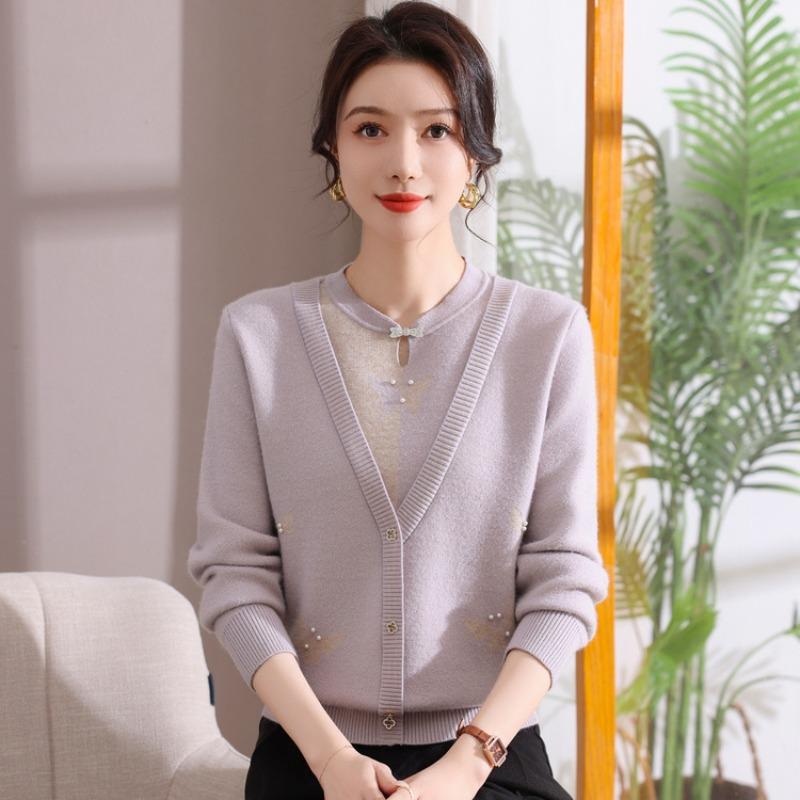 Autumn and Winter New One-piece Fleece Fake Two-piece Fleece Thickened Sweater Fashion Temperament Versatile Mother Top