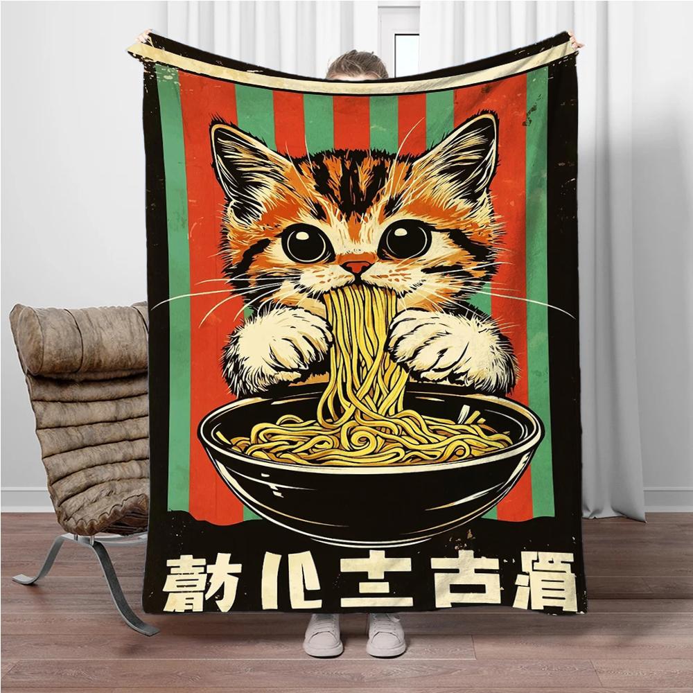

Japanese Cat Eating Flannel Blanket Children Warm Soft Blankets for Sofa Bed Cover Blanket Suitable for Birthday Souvenir Gifts 75x90cm