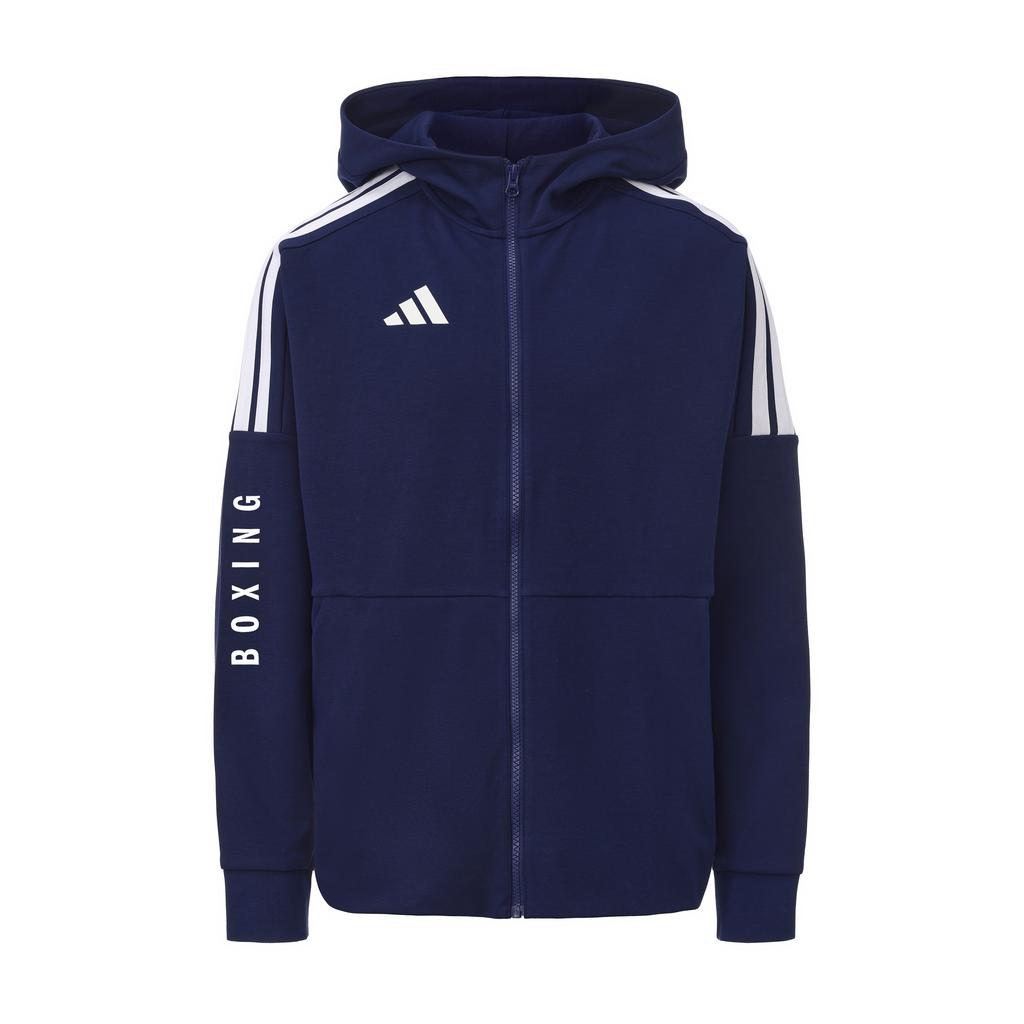adidas Boxen 3-Streifen Klassisch Retro Gerade Beine Hoodie Jacke Zweiteiliger Lässiger Sportanzug Unisex Anzug Dunkelblau CLTR02JBX-DBW+CLTR02PTK-DBW