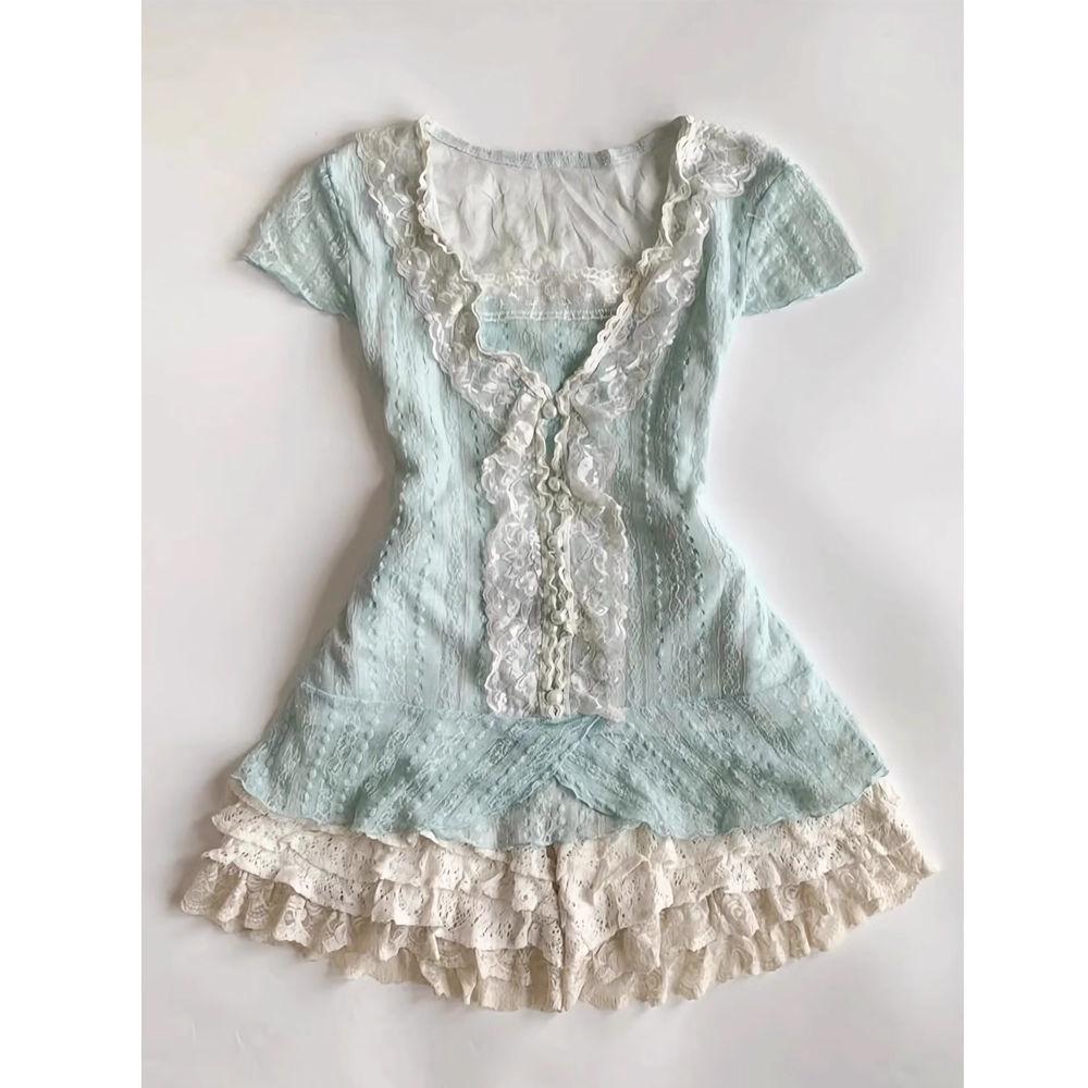 Винтажный Кружевной Балетный Мини-Юбка и Мятный Топ Комплект L