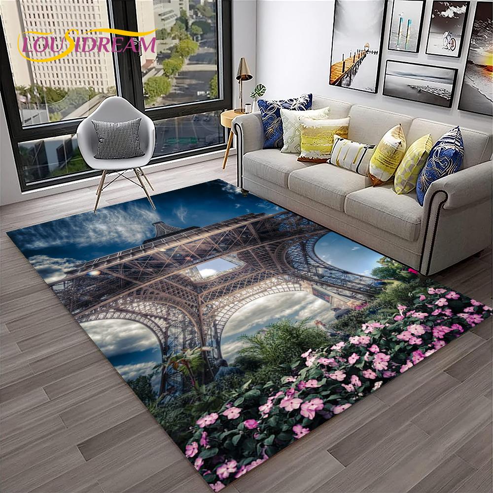 France Paris Eiffel Tower Retro Carpet Rug for Home Living Room Bedroom Sofa Doormat Decor,Kids Play Area Rug Non-slip Floor Mat