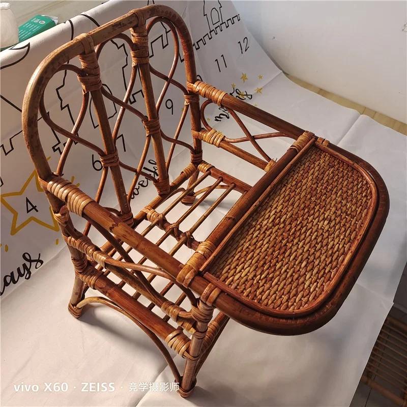 Baby Photography Props New Woven Rattan Study Table Shooting Accessories Rattan Chair Children Growth Commemorative Photo