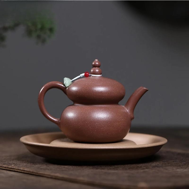 190ml Vintage Yixing Purple Clay Teapots Handmade Gourd Pot Raw Ore Section Mud Kettle Chinese Zisha Tea Set Drinkware Supplies