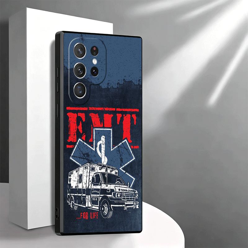 EMT EMS Ambulance Soft Phone Case for Samsung Galaxy S26 S25 Edge S24 Ultra S23 Plus S22 S21 FE S20 Black Cover Back Shell