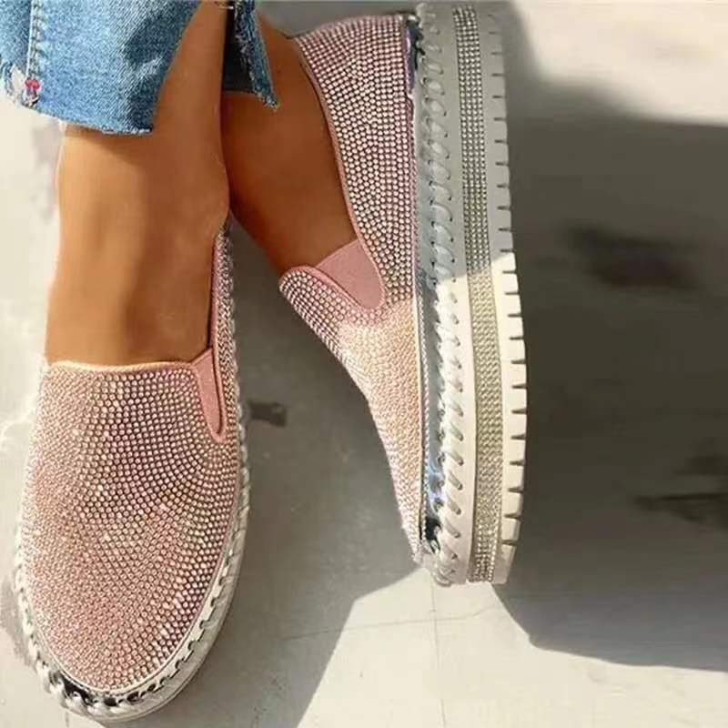 Plus Size 35-43 Shoes for Women Ladies Flat Sequined Sneakers Casual Slip On Platform Shoes Comfortable Vulcanized Shoes