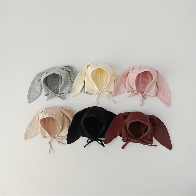 Korean Cute Cartoon Bunny Bear Ear Newborn Hat Beanie Spring Autumn Toddler Cap Turban with Strap for Infant Baby Boys Girls