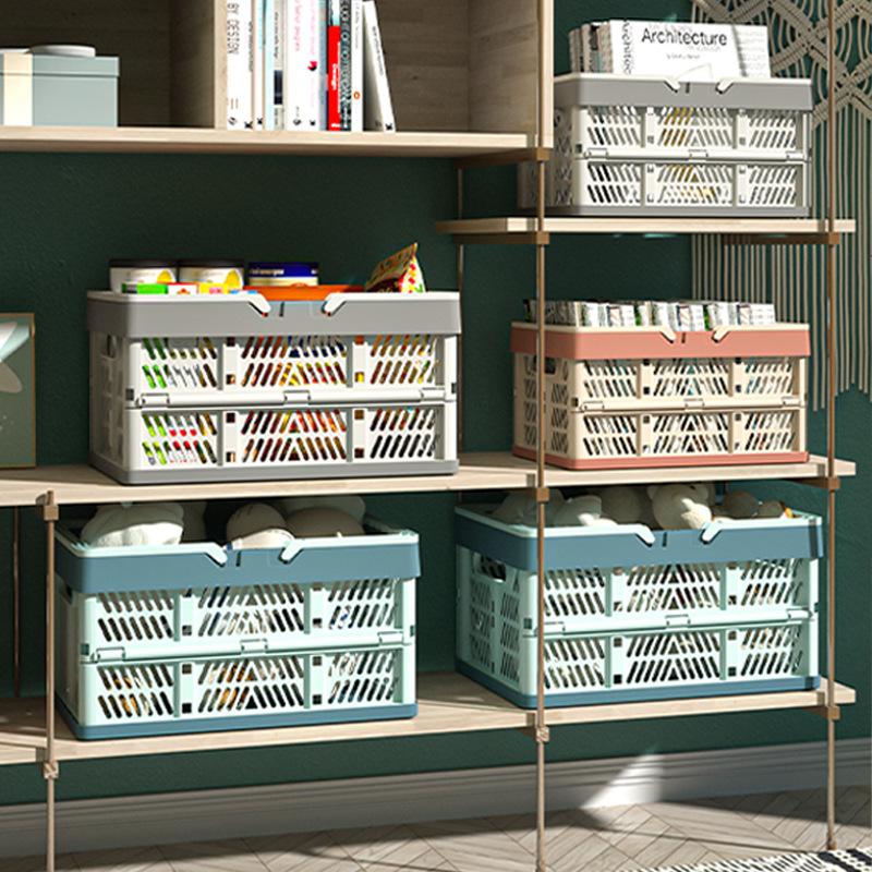 Folding Basket Outdoor Portable Picnic Box With Handle Camping Foldable Storage Plastic Box Large Supermarket Shopping Basket