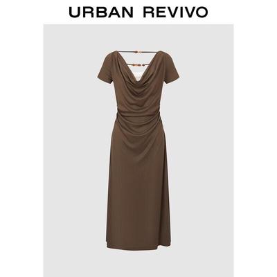 UR Women's Faux Two-Piece Beaded Pleated Long Dress