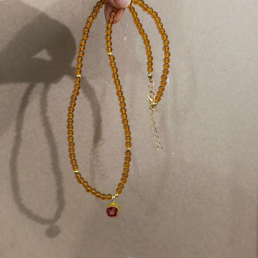 New Chinese Style New Amber Beaded Pearl Necklace High-end Collarbone Chain Neck Chain