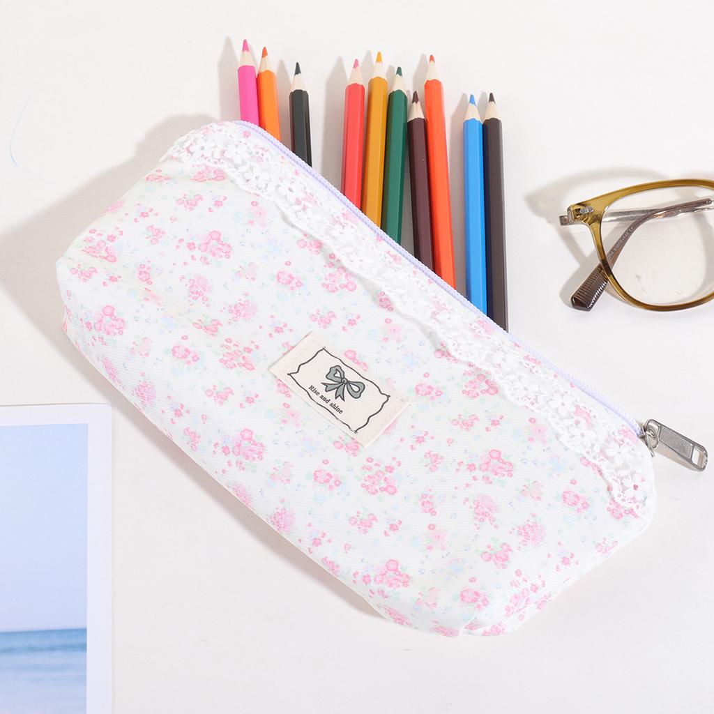 Cute Floral Bowknot Pencil Case Zipper Portable Pencil Pouch Girl Stationery Organizer Student School Supplies Back To School