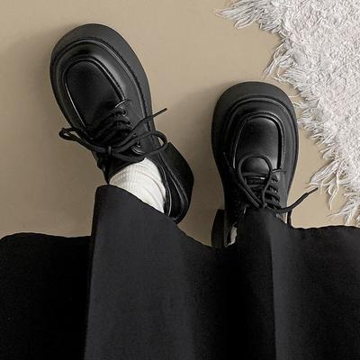 Schwarze dicksohlige Schuhe mit dickem Absatz aus kleinem Leder für Damen 2025 neu Herbst und Winter erhöhend vielseitiger Rock High-Heel Mary Jane sin