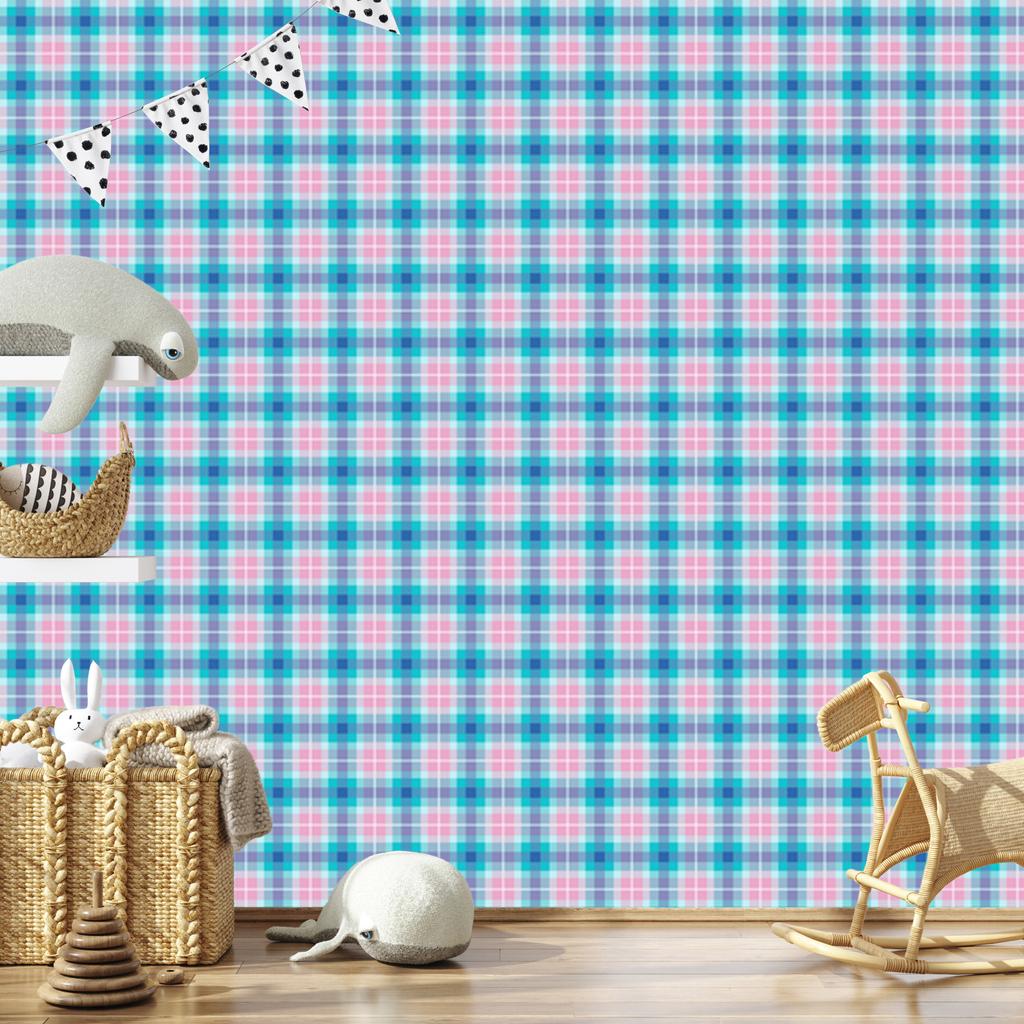 Candy Check Wallpaper Blue and Azure for Living Room and Bedroom 50x1000