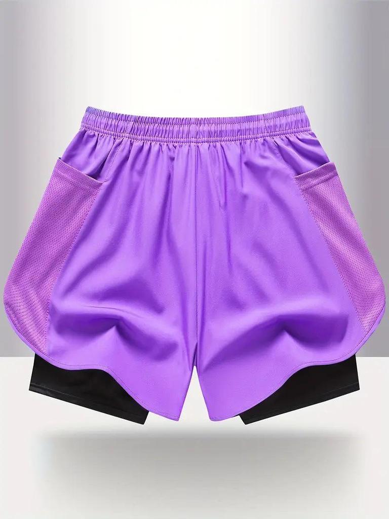 Women's Summer Quick-Dry Breathable Yoga Shorts with Faux Two-Piece Design