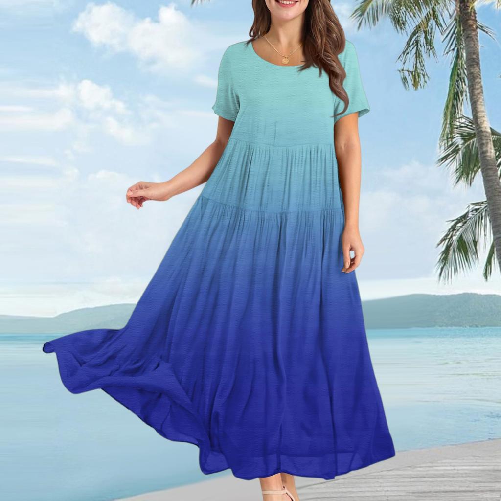 Women's Fashion Casual Loose Gradient Printed Short Sleeve Dress