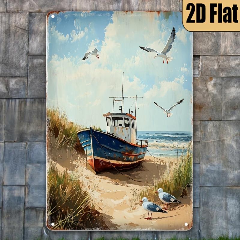 Vintage Nautical Boat Metal Wall Sign Xcm Rustic Ocean Wave Decor Iron Plaque for Home Garage Farmhouse