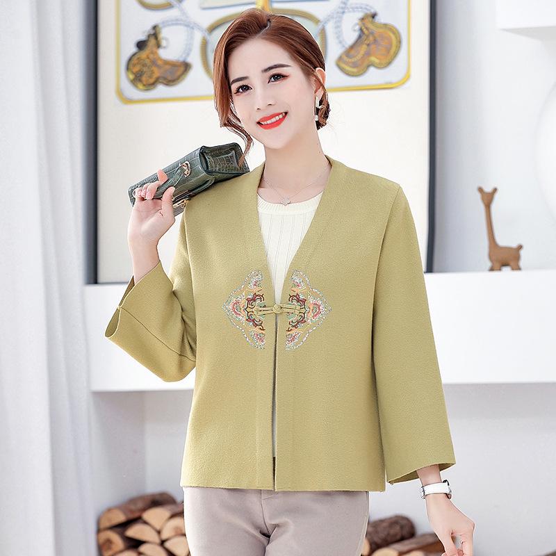 

Red Short Knitted Cardigan for Middle-Aged Women - Perfect for Autumn and Wedding Banquets M (80-105 jin) зелёный