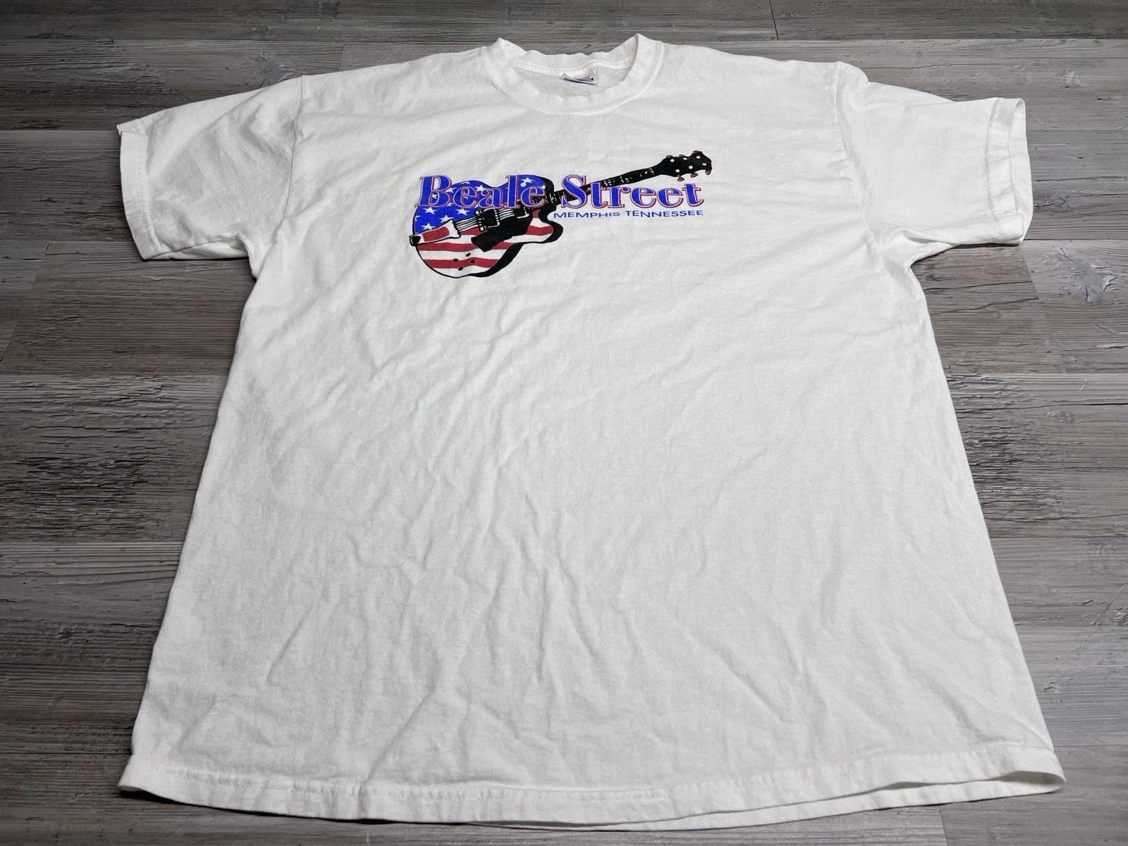

Vintage Beale Street Memphis Tennessee Souvenir T-Shirt Patriotic White Size XL 3XL