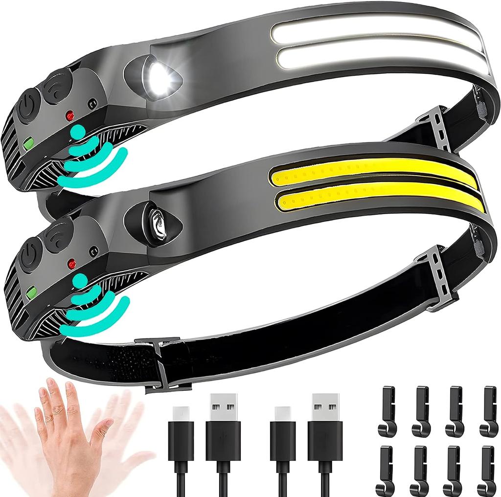 LED+COB Sensor Headlight 5 Lighting Modes Head Torch Rechargeable Built In 1200mAh Battery Head Lamp Waterproof Working Lantern