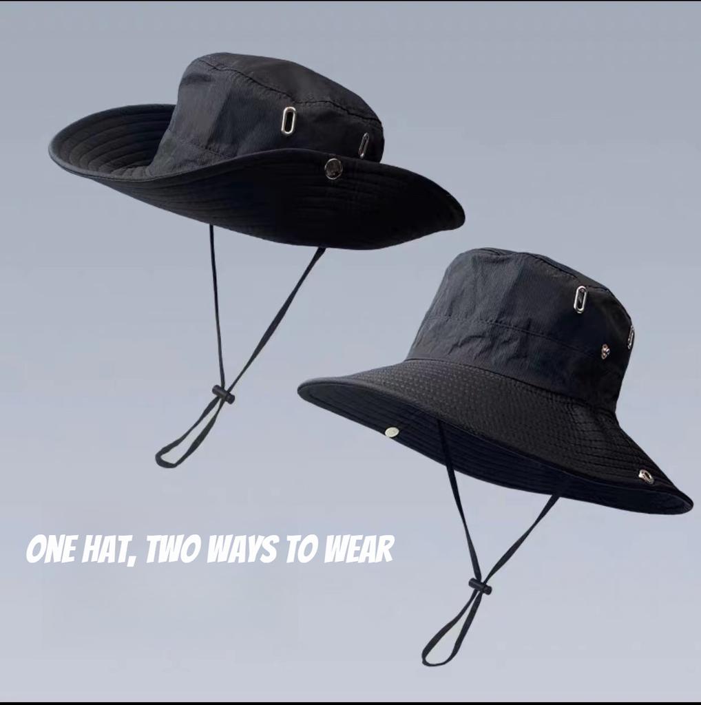 1pc 1pc Summer Men Bucket Hat Outdoor UV Protection Wide Brim Hunting Hiking Fisherman Hat Beach Multi-functional Sunscreen Cap