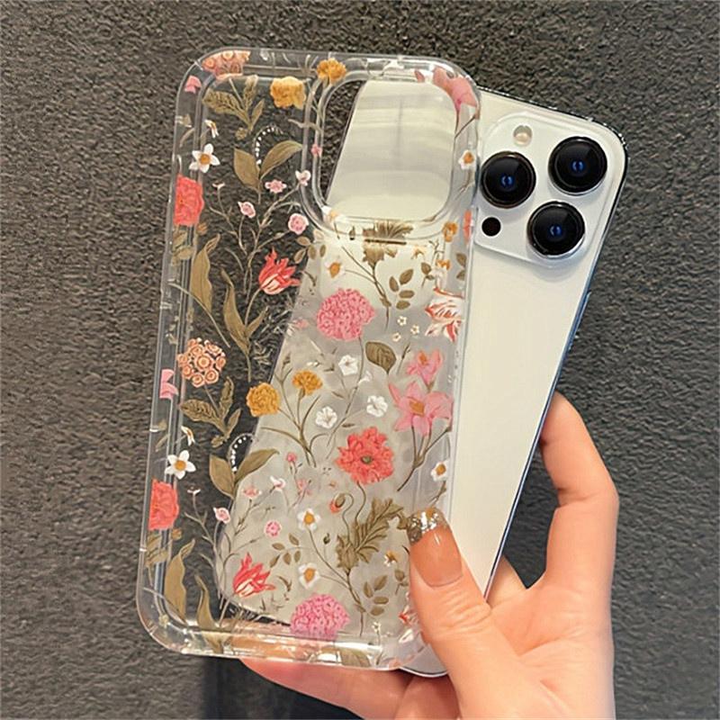 

Прозрачный чехол для телефона с тропическими цветами для iPhone 15 Pro Max 16 14 13 12 11 XS X XR 7 8 Plus SE 3 Противоударный чехол с воздушной подушкой For iPhone 16Pro Max