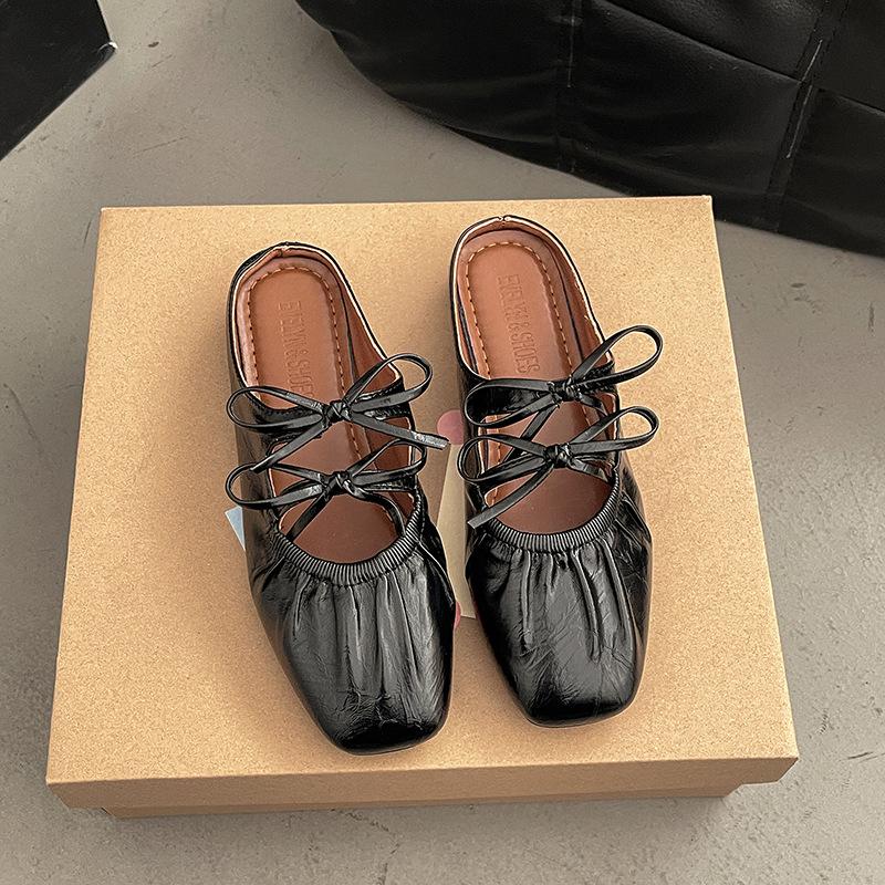 Inner height-increasing bow silver bag head half-drag women's shoes fashionable outer wear 2025 new summer Mary Jane sandals