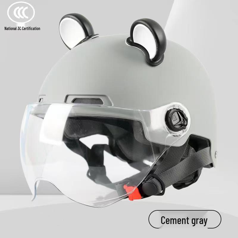 New Class A 3C Certified Electric Motorcycle Helmet with Bear Ears - Unisex Half Helmet for Summer Safety