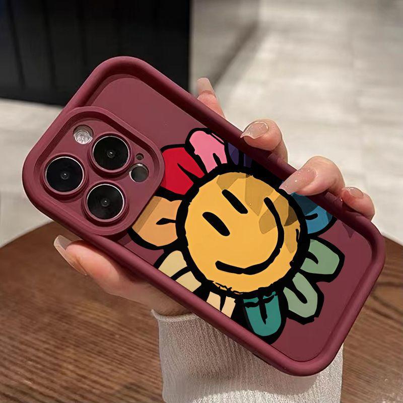 Color smiley face sunflower iPhone17Promax mobile phone case ladder suitable for Apple 16promax sky eye 15