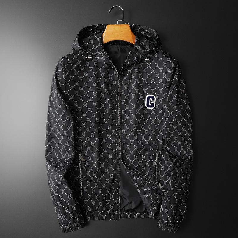 Men s European Print Jacket - Trendy Korean Style, Fashionable Hooded Design for Spring & Autumn 2023 XXXL