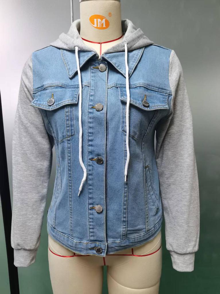 2025 Trendy European & American Women's Hooded Patchwork Denim Jacket - Casual Style