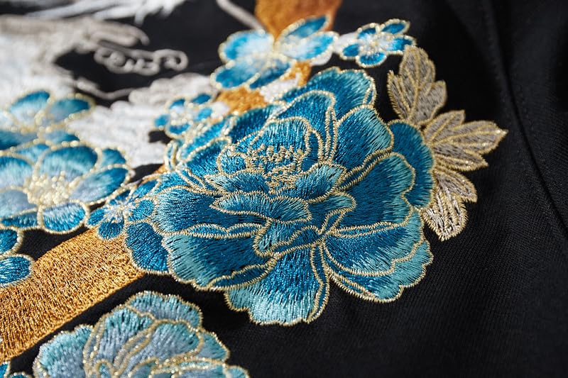 East Rain Men's Hooded Pullover with Dragon Embroidery, Zip-Up Jersey, Long Sleeve, Unique Cotton Sweatshirt, Oversized Outerwear, FUN401