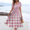 Women's Summer Casual Fashion Print Pocket Short Sleeve V-Neck Swing Dress