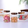Wood Lid Striped Glass Airtight Canister Kitchen Storage Bottles Jar Sealed Food Biscuits Container Ginger Cereal Dispenser Set