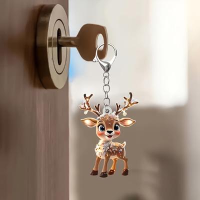 2D Flat Acrylic Elk Pendant Cartoon Deer Car Rearview Mirror Charm Christmas Tree Hanging Decoration for Auto Interior Accessories Window Wall Decor