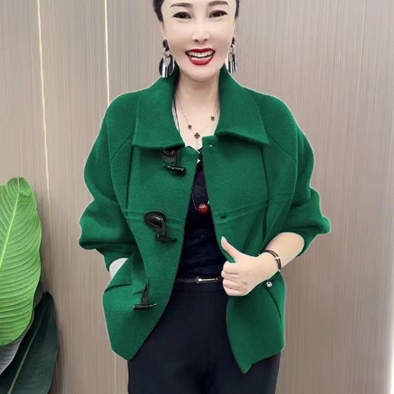 

Модная и трендовая шерстяная куртка для женщин среднего и пожилого возраста на весну и осень с двухсторонним имитационным дизайном 6XL зелёный